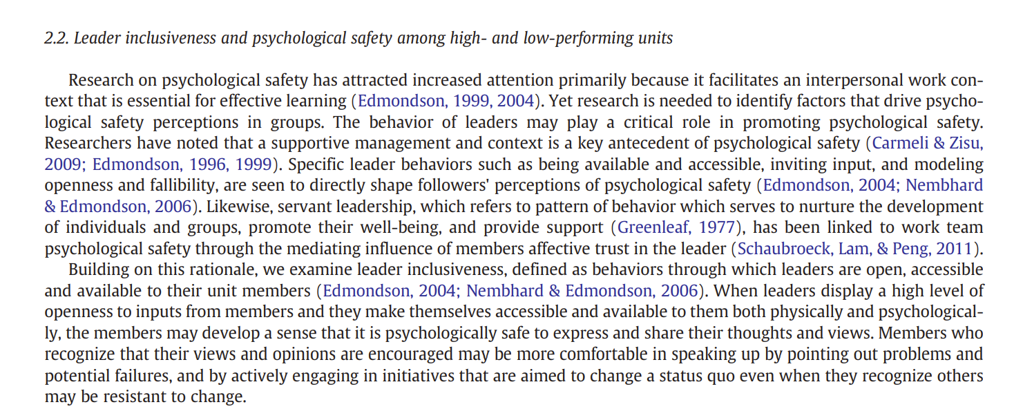 Linking leader inclusiveness to work unit performance: The importance ...