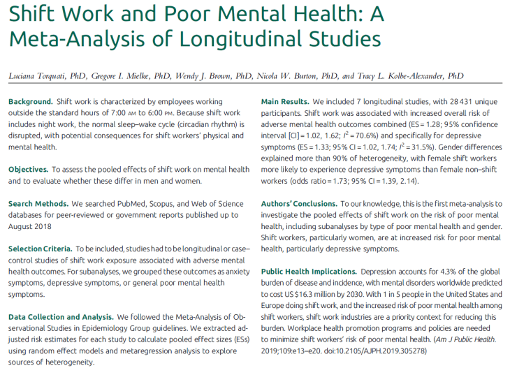 Shift Work and Poor Mental Health: A Meta-Analysis of Longitudinal ...