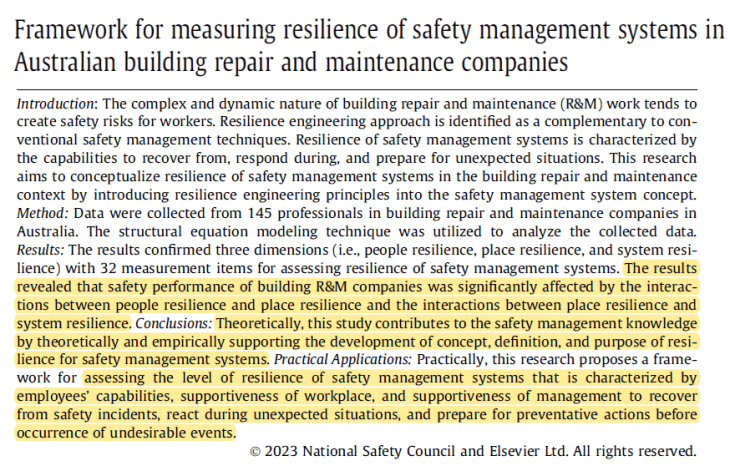 Resilience Engineering in building repair and maintenance ...