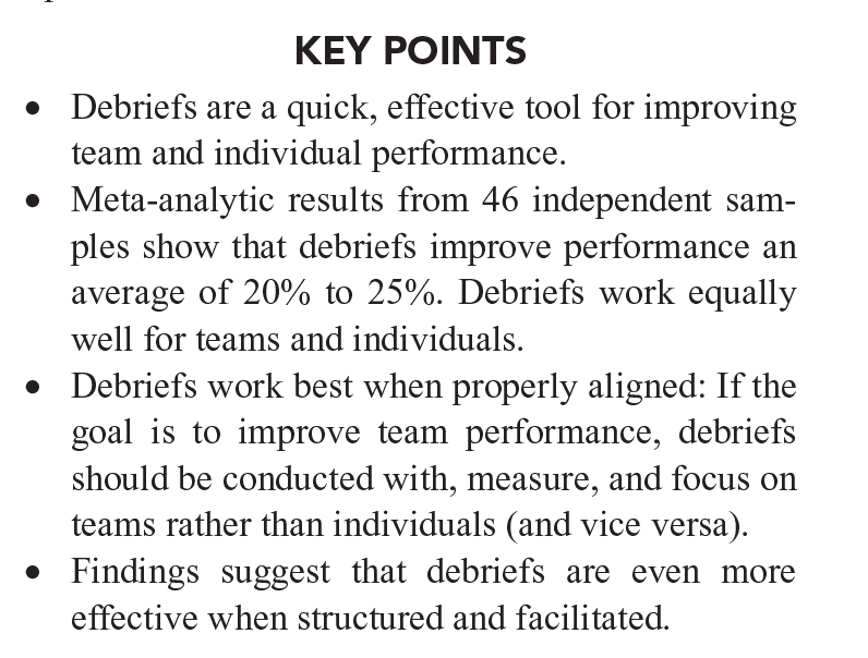 Debriefs/After-Action Reviews improve individual and team performance ...