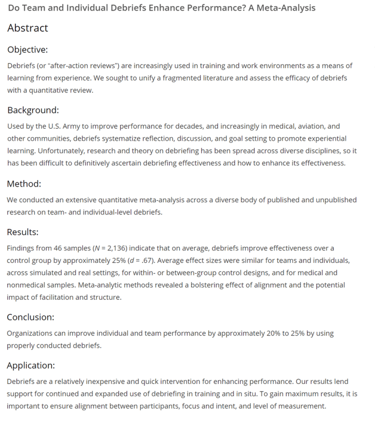 Do Team and Individual Debriefs Enhance Performance? A Meta-Analysis ...