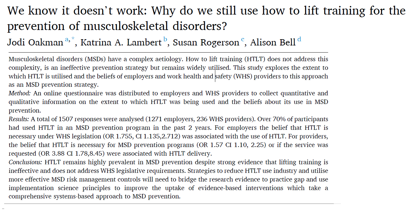 Msd Risk Lift We know it doesn’t work: Why do we still use how to lift training for ...