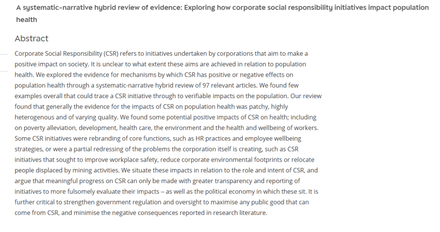 Exploring how corporate social responsibility initiatives impact population&nbsp;health