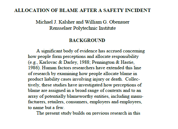 Allocation of Blame After a Safety&nbsp;Incident
