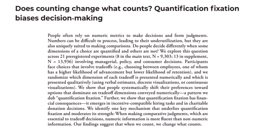 Does counting change what counts? Quantification fixation biases&nbsp;decision-making