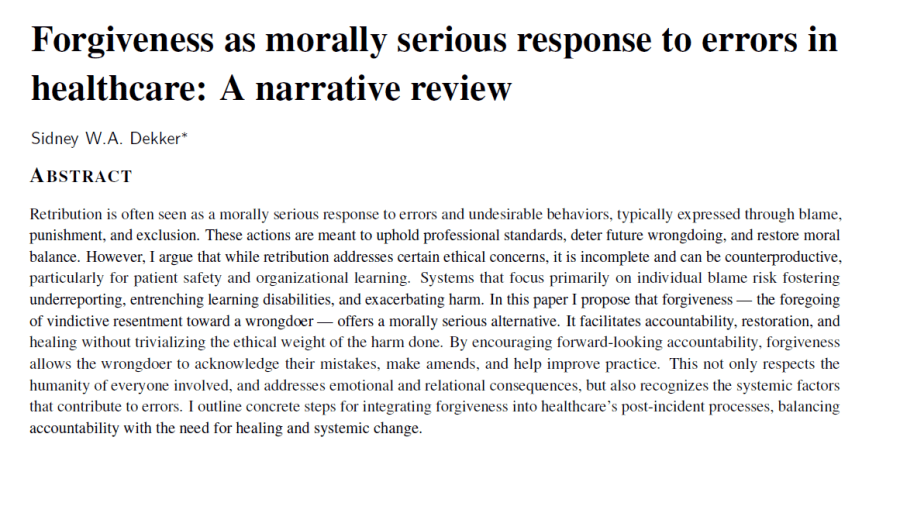 Forgiveness as morally serious response to errors in healthcare: A narrative&nbsp;review