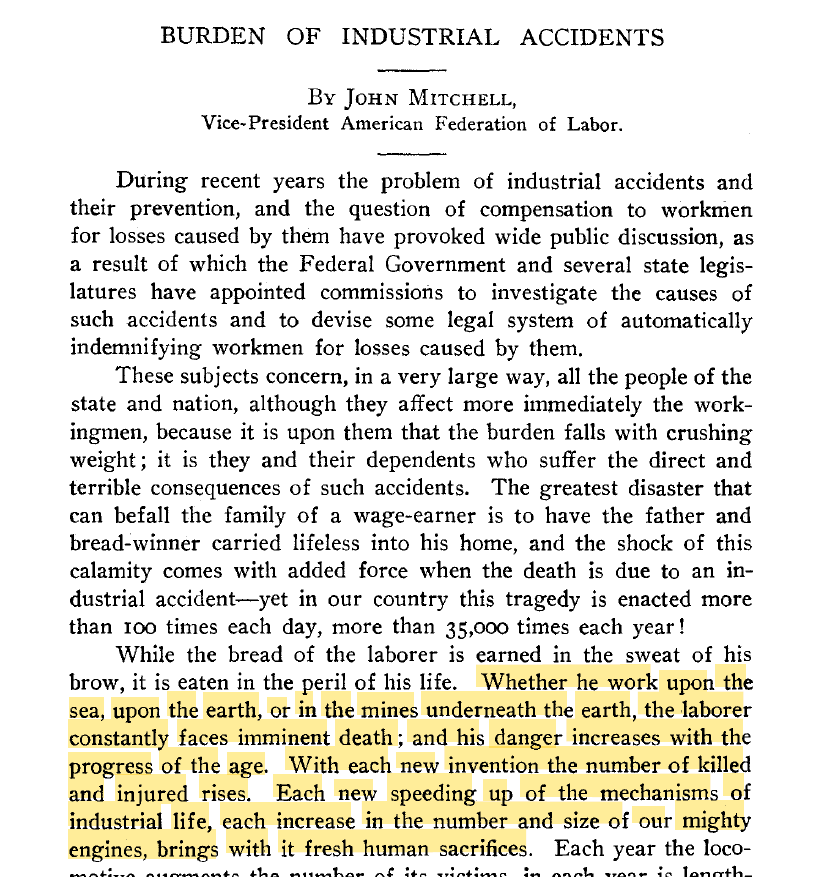 Economic progress brings with it ‘fresh human sacrifices’ in workplace accidents: 1911&nbsp;article