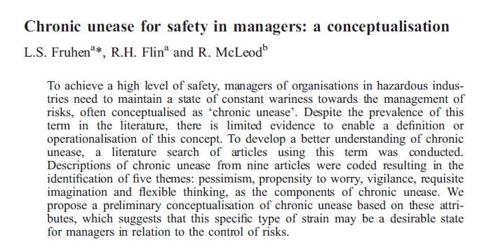 Chronic unease for safety in managers: a conceptualisation