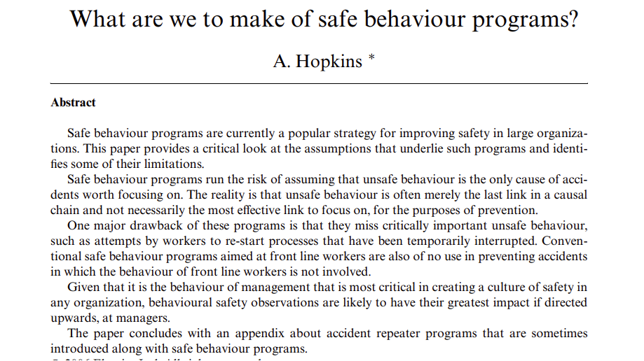 What are we to make of safe behaviour programs? – SafetyInsights.org