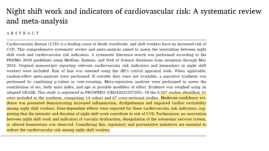 Night shift work and indicators of cardiovascular risk. A systematic review and&nbsp;meta-analysis