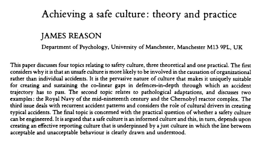 Achieving a safe culture: theory and&nbsp;practice