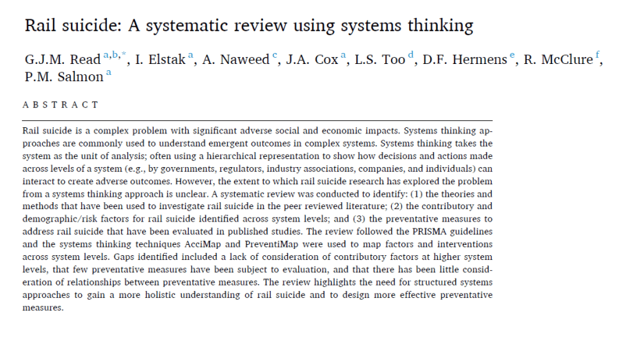 Rail suicide: A systematic review using systems&nbsp;thinking