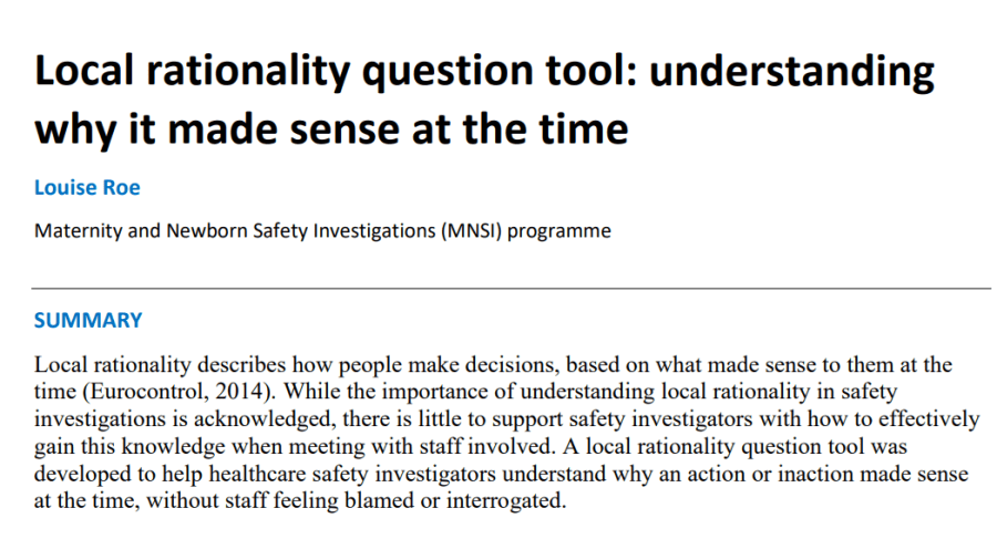 Local rationality question tool: understanding why it made sense at the&nbsp;time