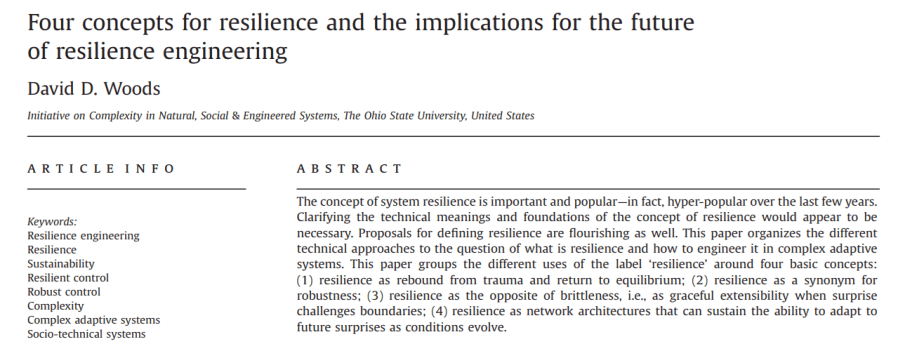 Four concepts for resilience and the implications for the future of resilience&nbsp;engineering