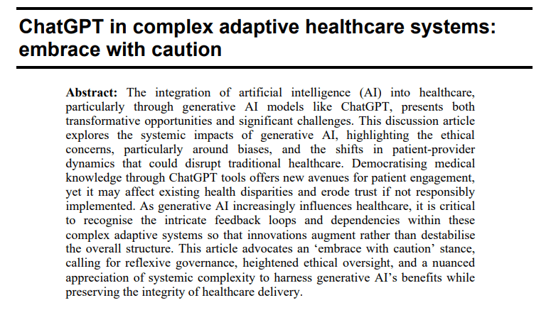 ChatGPT in complex adaptive healthcare systems: embrace with&nbsp;caution