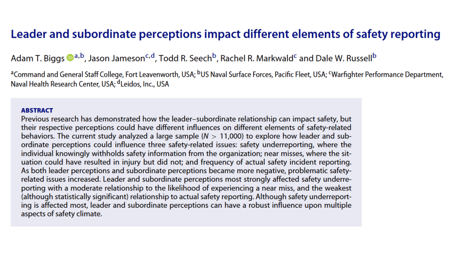 Leader and subordinate perceptions impact different elements of safety&nbsp;reporting