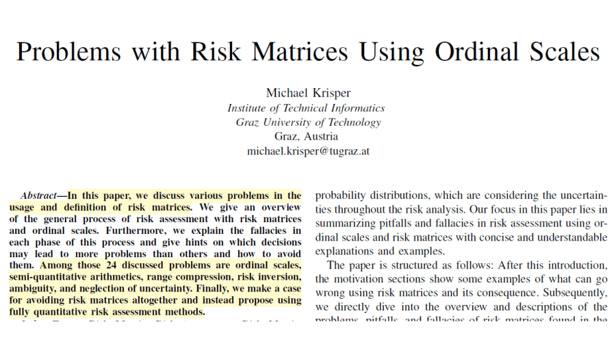 Problems with Risk Matrices Using Ordinal&nbsp;Scales