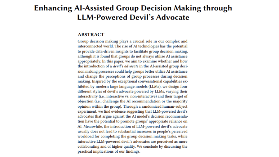 Enhancing AI-Assisted Group Decision Making through LLM-Powered Devil’s&nbsp;Advocate
