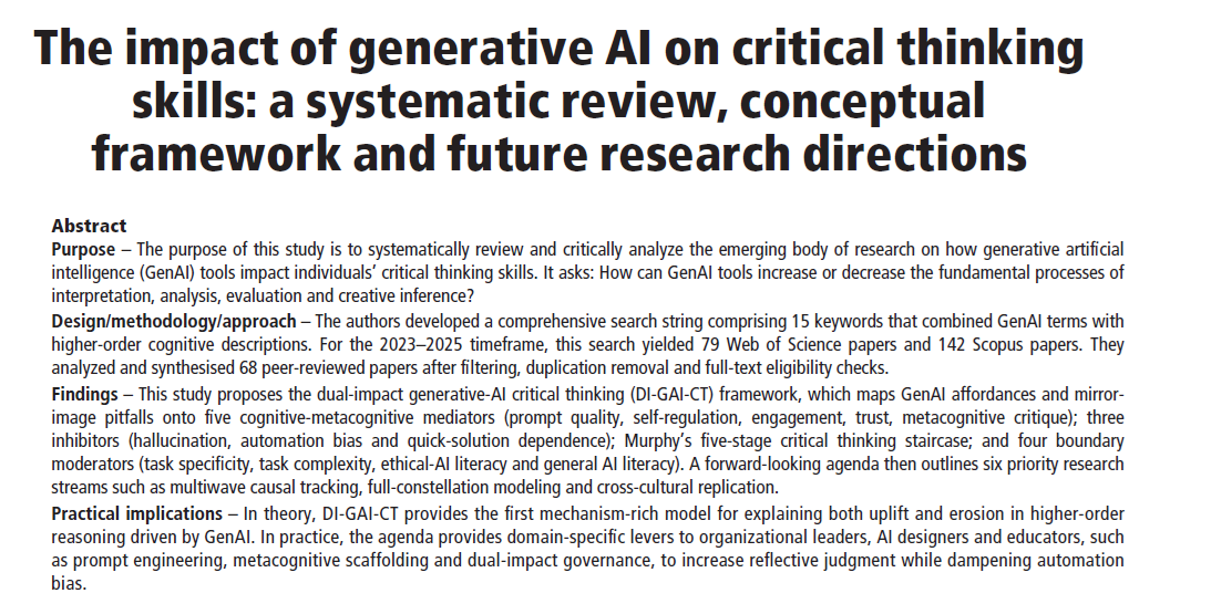 The impact of generative AI on critical thinking skills: a systematic ...
