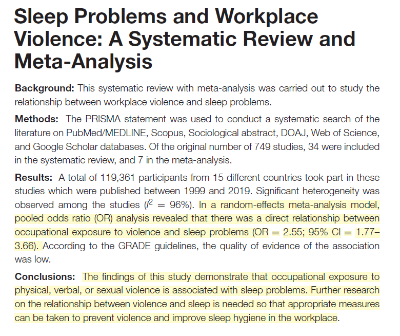 Sleep Problems and Workplace Violence: A Systematic Review and Meta ...