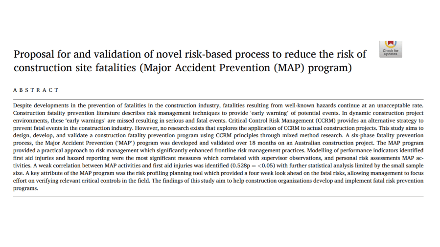 Proposal for and validation of novel risk-based process to reduce the risk of construction site fatalities (Major Accident Prevention (MAP)&nbsp;program)