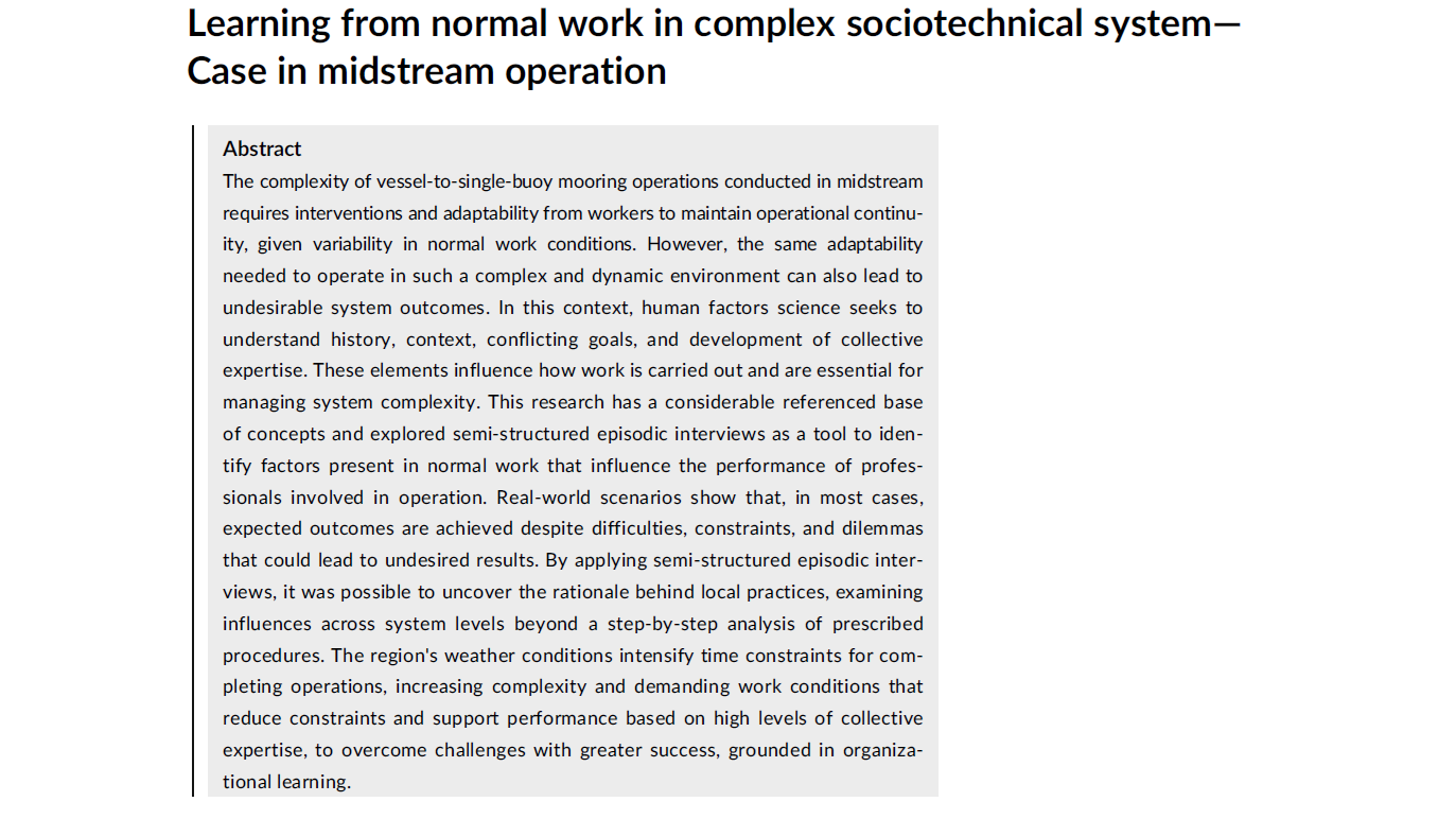 Learning From Normal Work Example Learning from normal work in complex sociotechnical system—Case in ...
