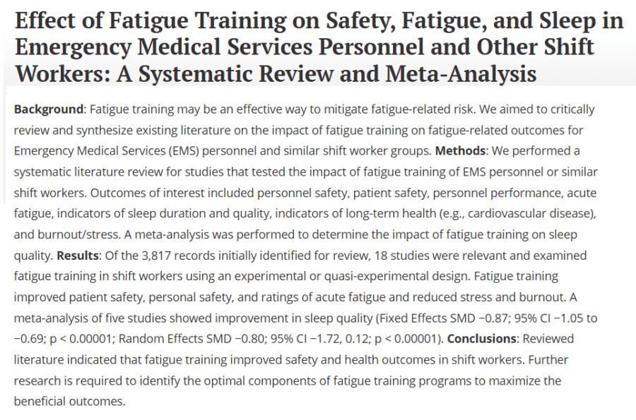 Effect of Fatigue Training on Safety, Fatigue, and Sleep in Emergency Medical Services Personnel and Other Shift Workers: A Systematic Review and&nbsp;Meta-Analysis