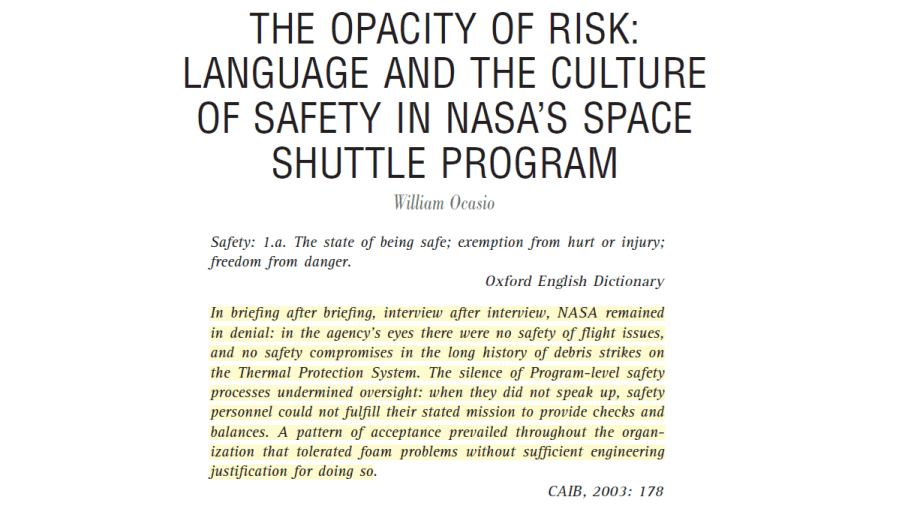 The opacity of risk: language and the culture of safety in NASA’s space shuttle&nbsp;program