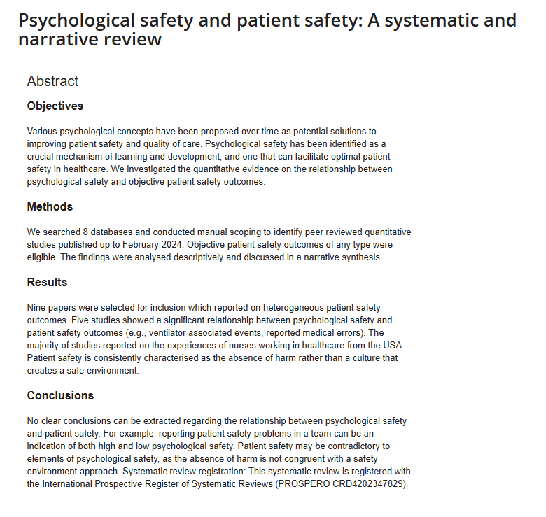 Psychological safety and patient safety: A systematic and narrative&nbsp;review