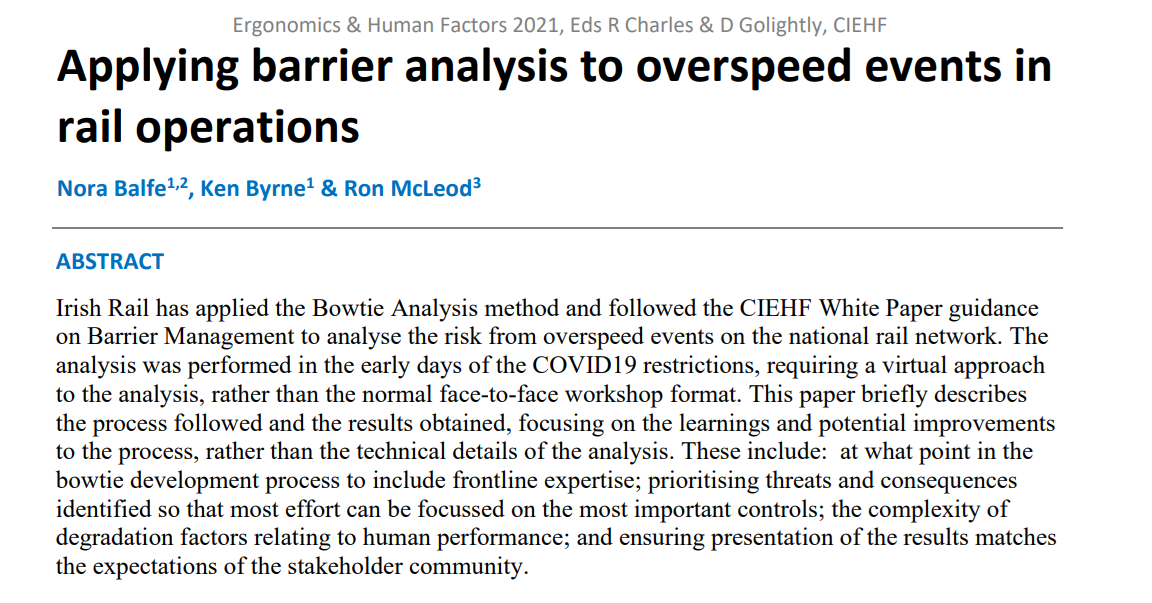 Applying barrier analysis to overspeed events in rail operations ...