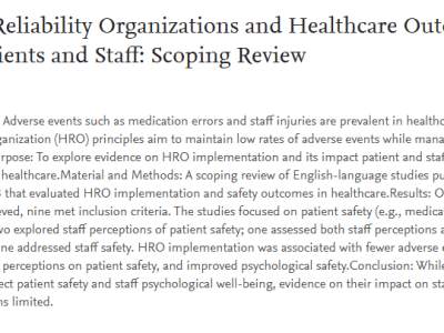 High Reliability Organizations and Healthcare Outcomes on Patients and Staff: Scoping&nbsp;Review
