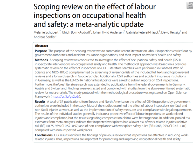 Scoping review on the effect of labour inspections on occupational health and safety: a meta-analytic&nbsp;update