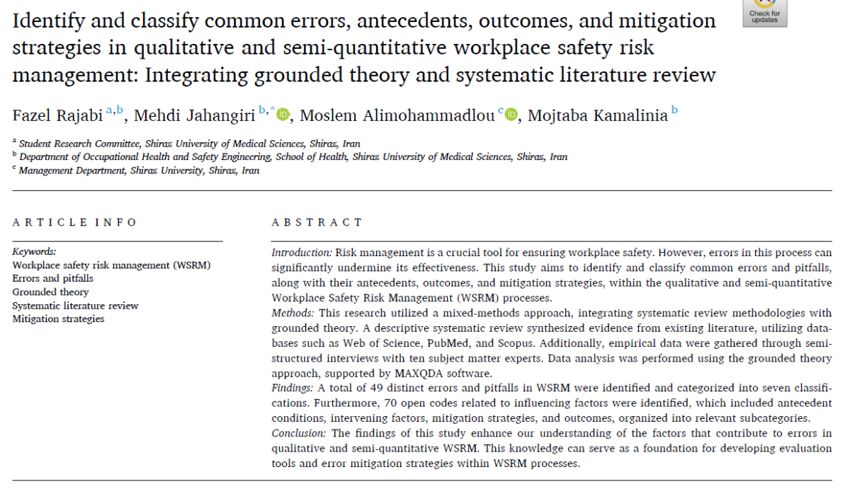 Identify and classify common errors, antecedents, outcomes, and mitigation strategies in qualitative and semi-quantitative workplace safety risk&nbsp;management