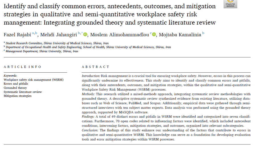 Identify and classify common errors, antecedents, outcomes, and mitigation strategies in qualitative and semi-quantitative workplace safety risk&nbsp;management