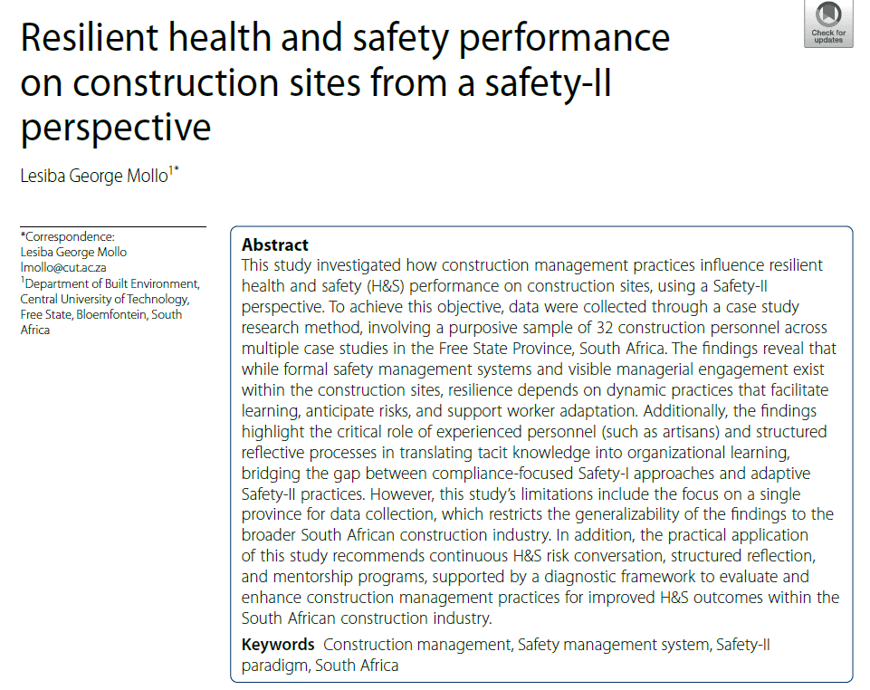 Resilient health and safety performance on construction sites from a safety-II&nbsp;perspective