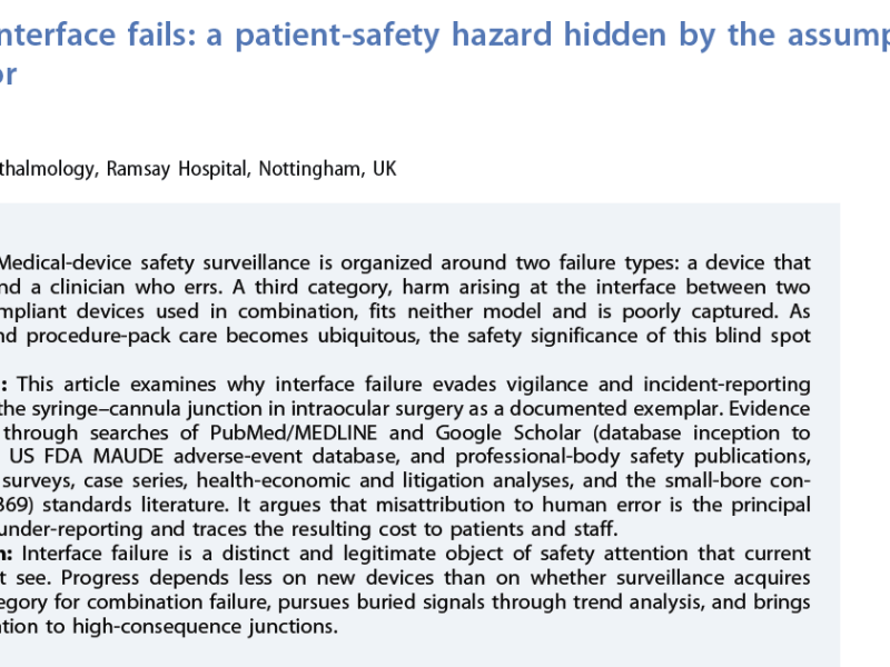 When the interface fails: a patient-safety hazard hidden by the assumption of human&nbsp;error