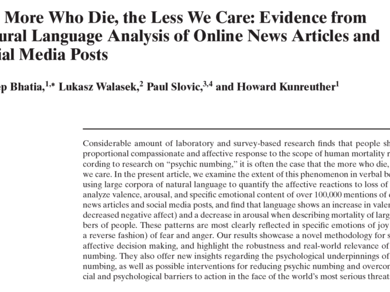 The More Who Die, the Less We Care: Evidence from Natural Language Analysis of Online News Articles and Social Media&nbsp;Posts