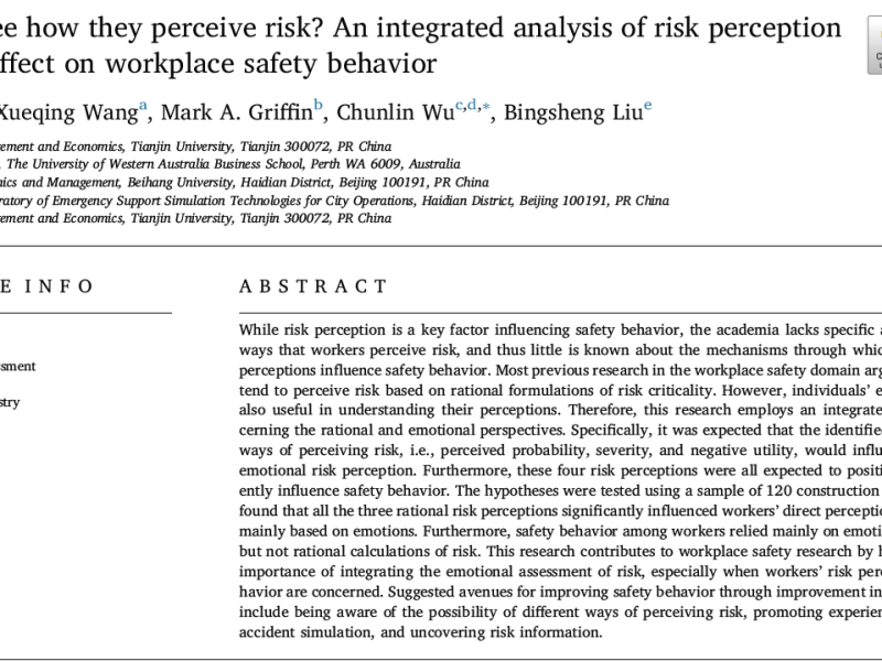Do we see how they perceive risk? An integrated analysis of risk perception and its effect on workplace safety&nbsp;behavior
