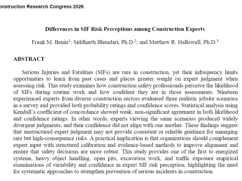 Differences in SIF Risk Perceptions among Construction&nbsp;Experts